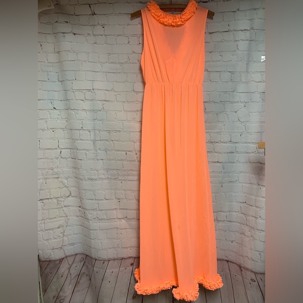Vintage MCM Madmen Elegant Orange Sleeveless Peignoir Night Gown Size M USA - Picture 5 of 5